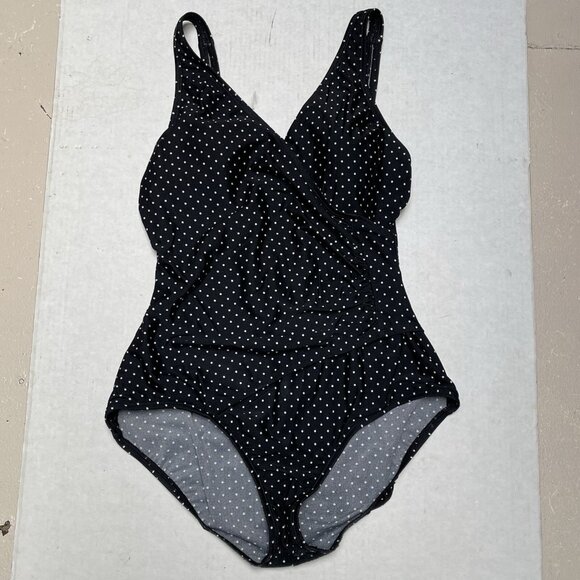 Jantzen Other - Jantzen One Piece Swimsuit Womens 14 Polka Dot Faux Wrap Black White Beach